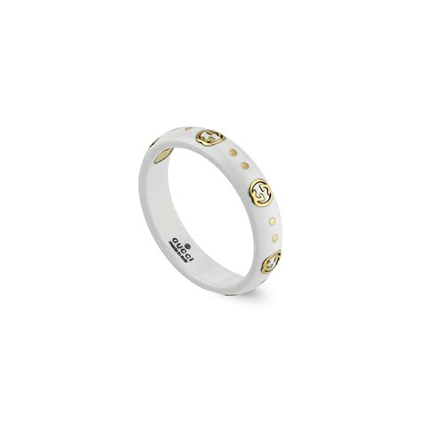 Gucci 18ct Yellow Gold Icon White Zirconia 4mm Ring 